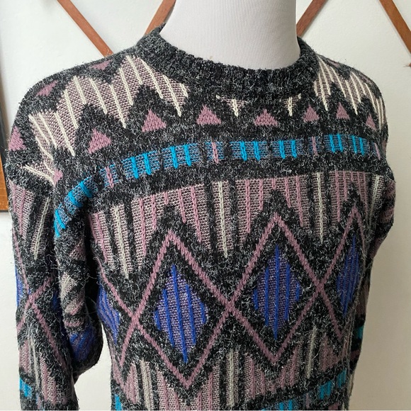 Vintage 1980s Geometric Knit Sweater Small - Picture 7 of 14